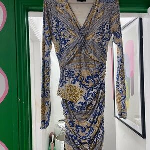 Elegant Blue and Gold Patterned Dress